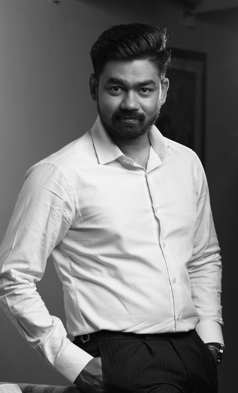 Keerthi Karan, black and white portrait